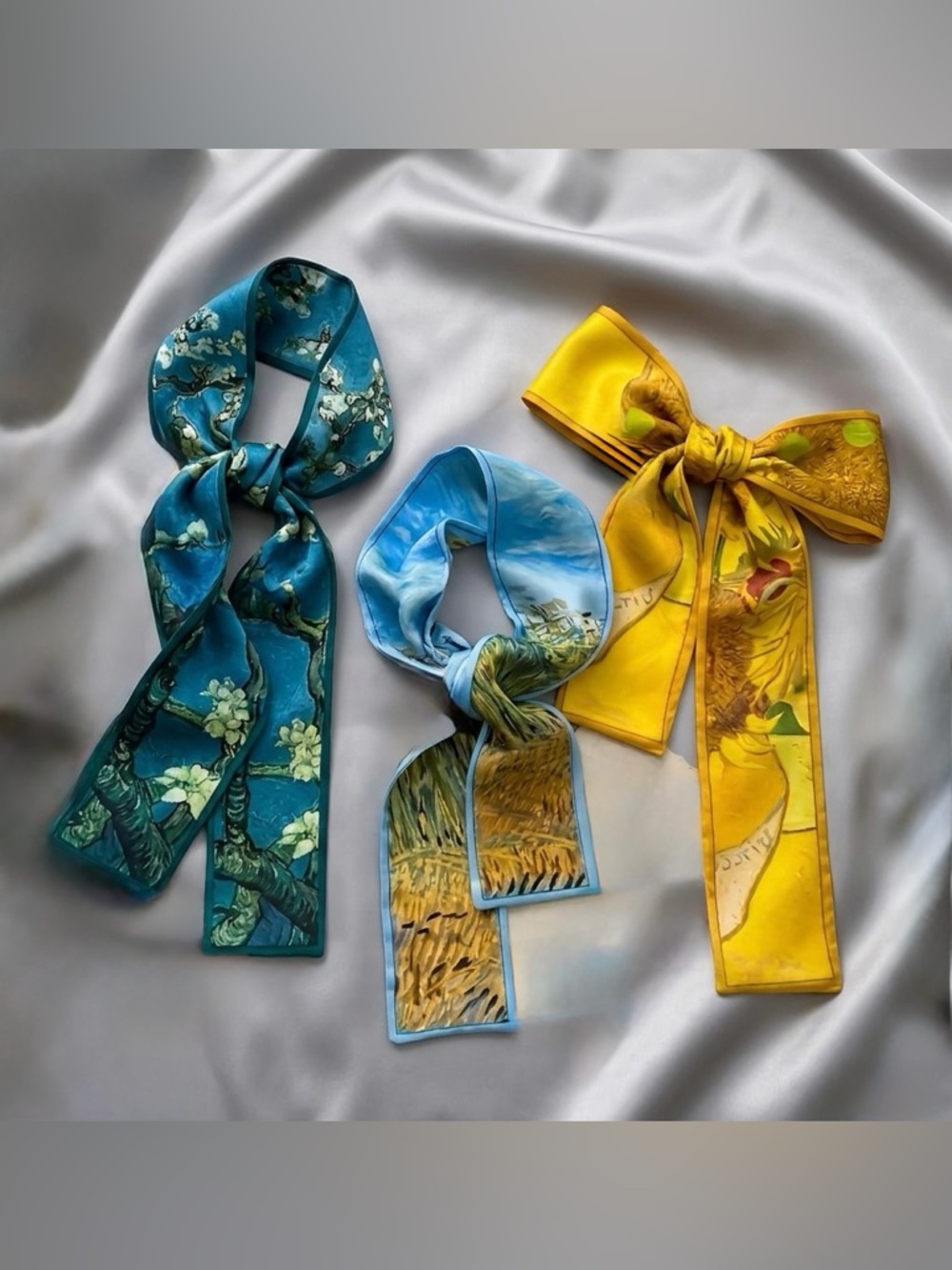 Van Gogh Art Series Twilly Set NWT Almond Blossoms Sunflowers Roses Wheatfield